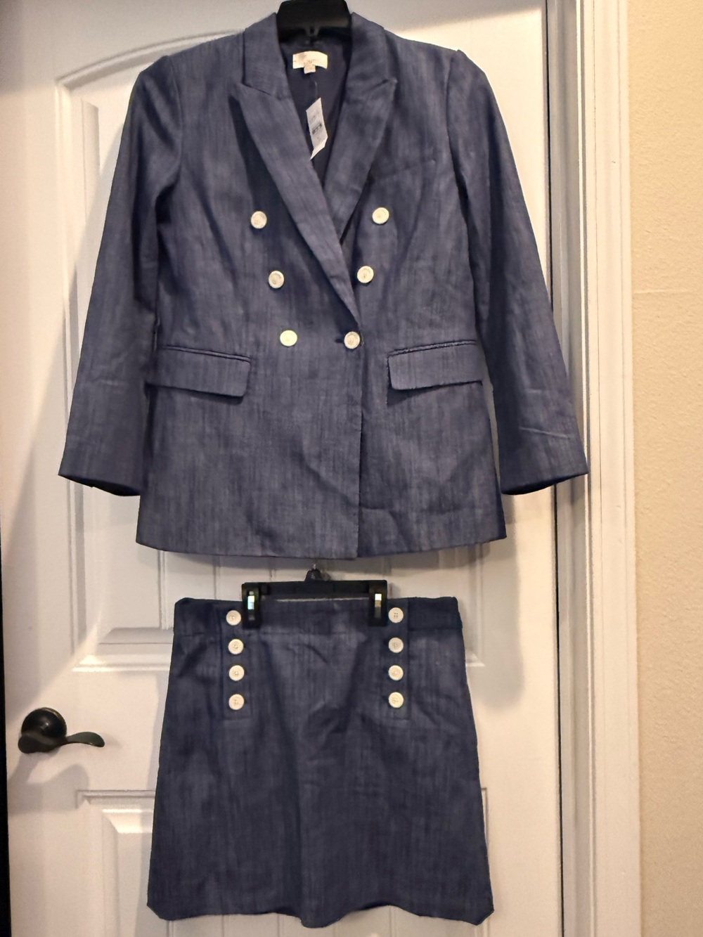NWT Loft Faux Denim Double Breasted Blazer/ NWT  Matching Skirt Set Size 6